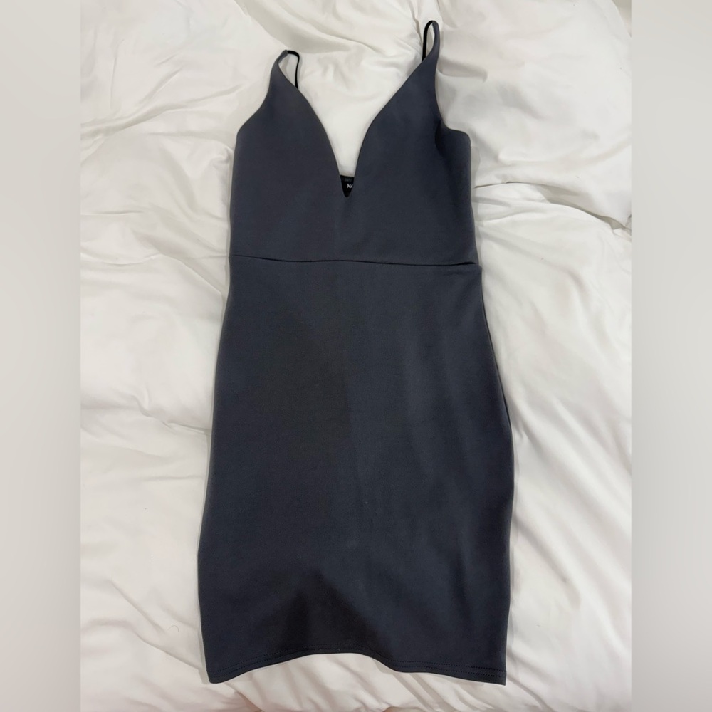 Nasty Gal Dark Gray Body-con Dress Spaghetti Strap Plunge